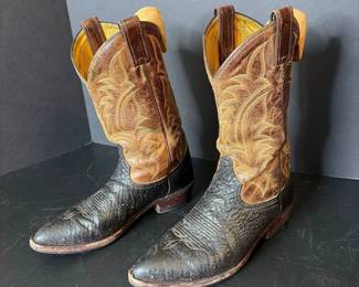 Vintage Sharkskin and Embossed Leather Western Cowboy Boots