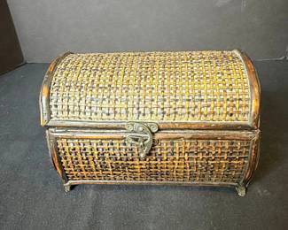 Vintage Woven Rattan DomeTop Trinket Box