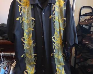 Tommy Bahama Mens Black Floral Silk Camp Shirt