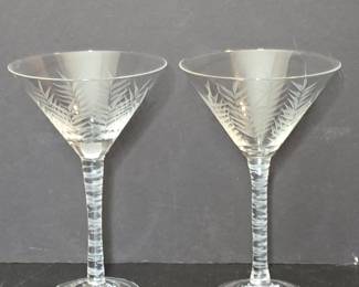 Vintage Etched Palm Martini Glasses