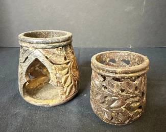 HandCarved Soapstone Oil Burner and Votive Holder Set