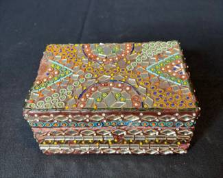 Vintage Beaded and Mirrored Mosaic Keepsake Box