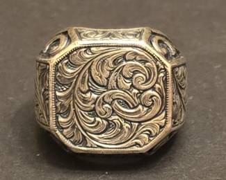 Ottaviani Sterling Silver Acanthus Leaf Engraved Signet Ring