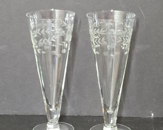 Vintage Etched Floral Pilsner Glasses