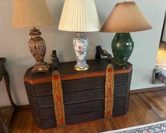 . . . Asian-themed chest and lamps