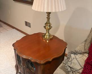 . . . end table and brass lamp