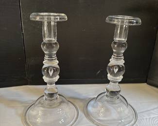 Vintage Carder Steuben Signed Baluster Teardrop Tall Candlesticks