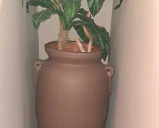 large, matte brown terracotta amphora-style floor vase with dual side handles