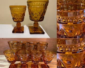vintage Indiana Glass Colony Park Lane Amber goblets and wine glasses