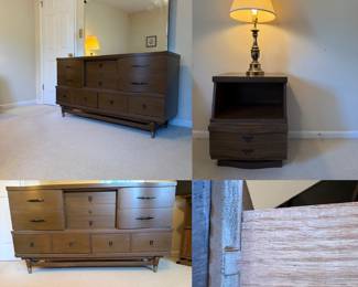 MCM dresser features a distinct 9-drawer, tapered peg legs & 1Matching Night Stand 