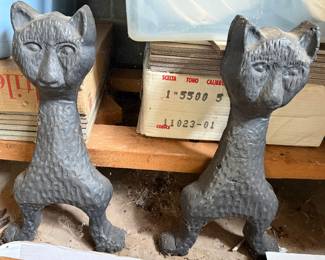 Antique Cast Iron BLACK CAT Fireplace Andirons