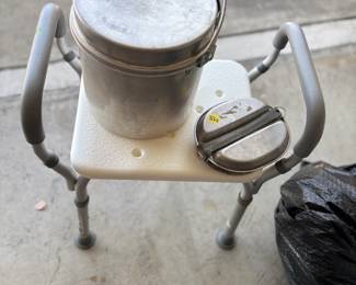 Camping pot with coffee pot, pots and cups. Mess kit stamped 1945 with a spoon and fork.