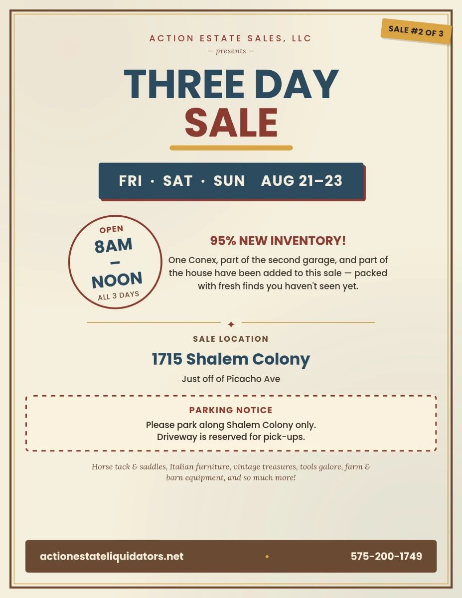Action Estate Sales Event Flyer