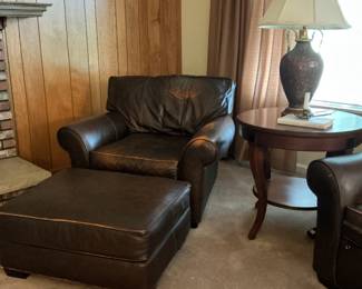 Leather Chair and Ottoman - Lamp - Side Table
