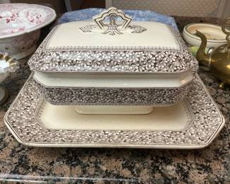 Brown & White Transfer-ware Soup Tureen