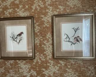 Pair Bird Prints Signed "Mads Stage"