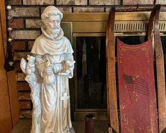 Antique Sled - St. Francis Statue Ceramic