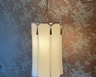 70s Silk Pendant Swag Lamp