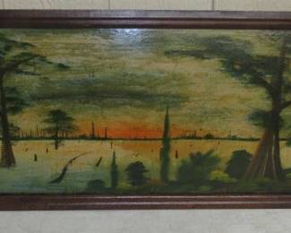 Joe Marshall Reelfoot Lake Painting - 36" Long - Signed on Front & Back