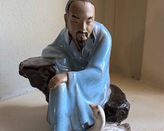Vintage Shiwan Pottery Scholar and Goose Figurine