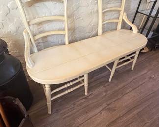 Vintage Painted Wood Settee with Spindle Back Chairs