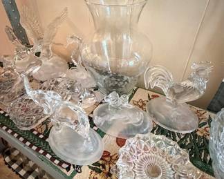 Vintage Figural Glassware Collection: Eagle, Rooster, Elephant, Swan, and Bowl