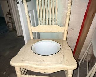 Vintage Spindle-Back Commode Chair with Enamel Basin