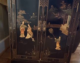 Vintage Chinoiserie Black Lacquer Cabinet