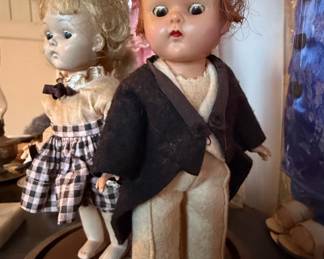 Vintage Composition Character Dolls - Boy and Girl