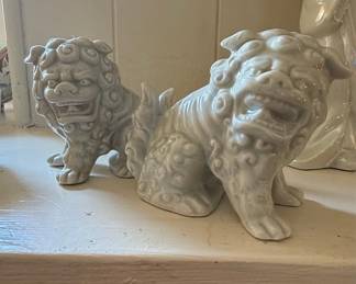 Vintage Otagiri White Glazed Ceramic Guardian Lion Statues