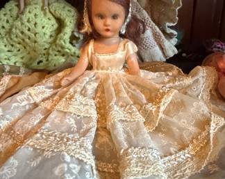 Vintage Bride Doll with Lace Gown