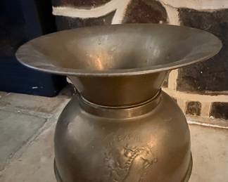 Vintage "Fine Tobacco" Embossed Brass Spittoon