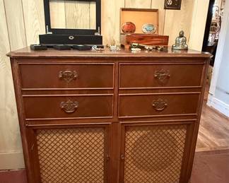 Vintage Console Stereo with Record Player and Radio