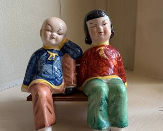 Vintage OK Japan Porcelain Couple on Bench Figurine