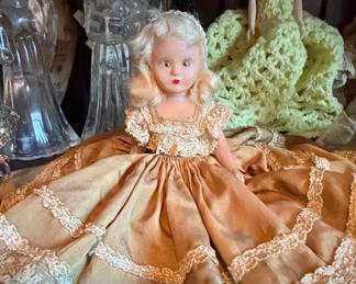 Vintage Nancy Ann Storybook Doll in Gold Lace Gown