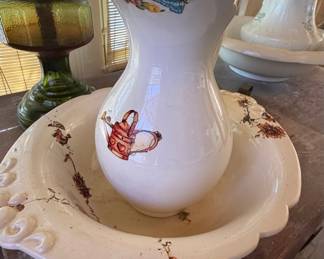 Vintage Garden Scene Wash Basin and Pitcher Set