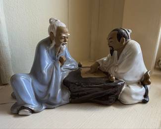 Vintage Chinese Mudman Figurine - Two Men Playing Go