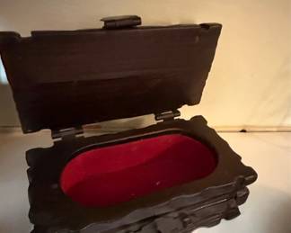 Vintage Hand Carved Wood Jewelry Box - Rustic Medieval Style