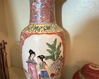 Vintage Chinese Famille Rose Porcelain Baluster Vase with Figural Scene