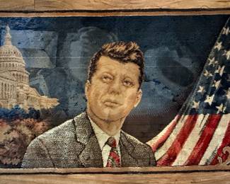 Vintage John F. Kennedy Commemorative Tapestry Wall Hanging - Made in Italy