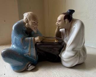 Vintage Chinese Shiwan Mudman Figurine of Scholars Playing Go