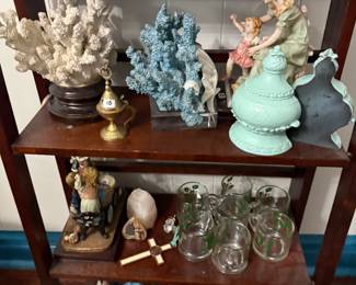 Coral, bronze, porcelain, crystal decor