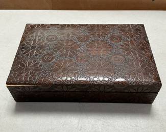 Lot 4100: Hand-Carved Polish Wood Box with Costume Jewelry Lot