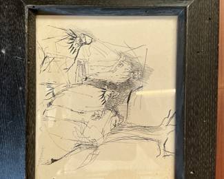 Lot 4075: Original 1962 Signed Pen & Ink Abstract Figural Drawing