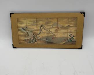 Lot 2687: Toyo Japan Framed Byobu Screen Print - Birds & Fuji