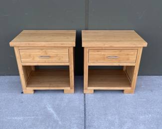 Lot 2516: Pair of Bamboo One-Drawer Nightstands with Open Shelf