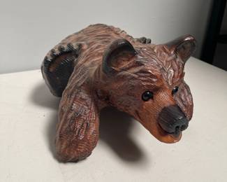 Lot 10179: Hand-Carved Folk Art Bear Sculpture, 16"