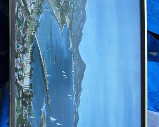Lot 3007: Richard Lewis Signed Harbor Landscape, Framed