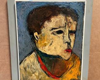 Lot 4073: Mid-Century Expressionist Portrait Oil on Board, Signed