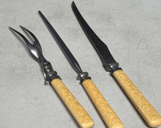 Lot 403: 3-Piece Carving Set with Molded Celluloid Handles